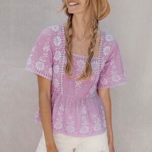 Anthropologie Maeve Alina Embroidered Eyelet Blouse